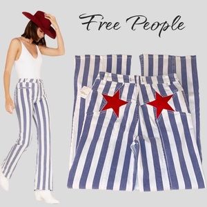 ❌FINAL PRICE DROP❌Free People Stripe Denim w/suede STAR POCKETS Jeans sz30 NWT!